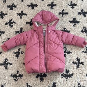 GAP warmest long Pink Puffer with fur lining 3T 4T